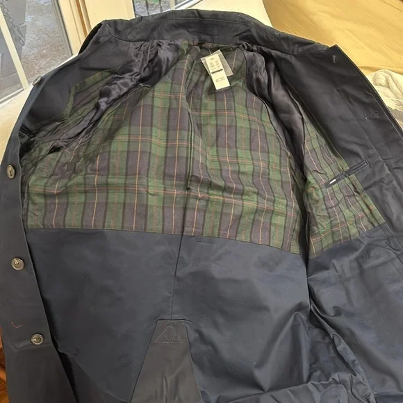 Mens JCrew Navy Blue Trench Coat Rivington car coat rain jacket size 38S - Picture 8 of 13